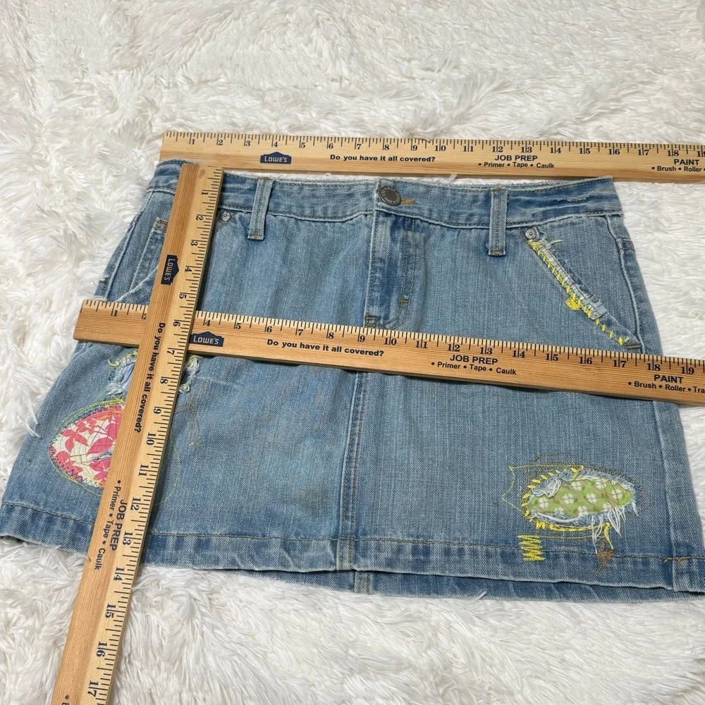 GAP Y2K Denim Mini Skirt Embroidered Appliqué Jeans Blue Cotton Size 10